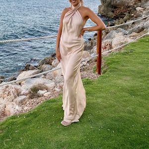 Jasmine Halter Maxi Dress ~ Champagne Luxe Satin XXS